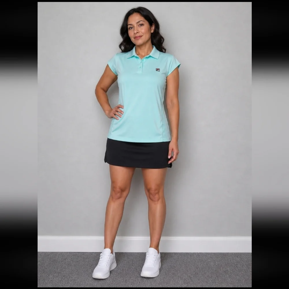 FILA Cap Sleeve Mesh Sides Collar Tennis Top XL